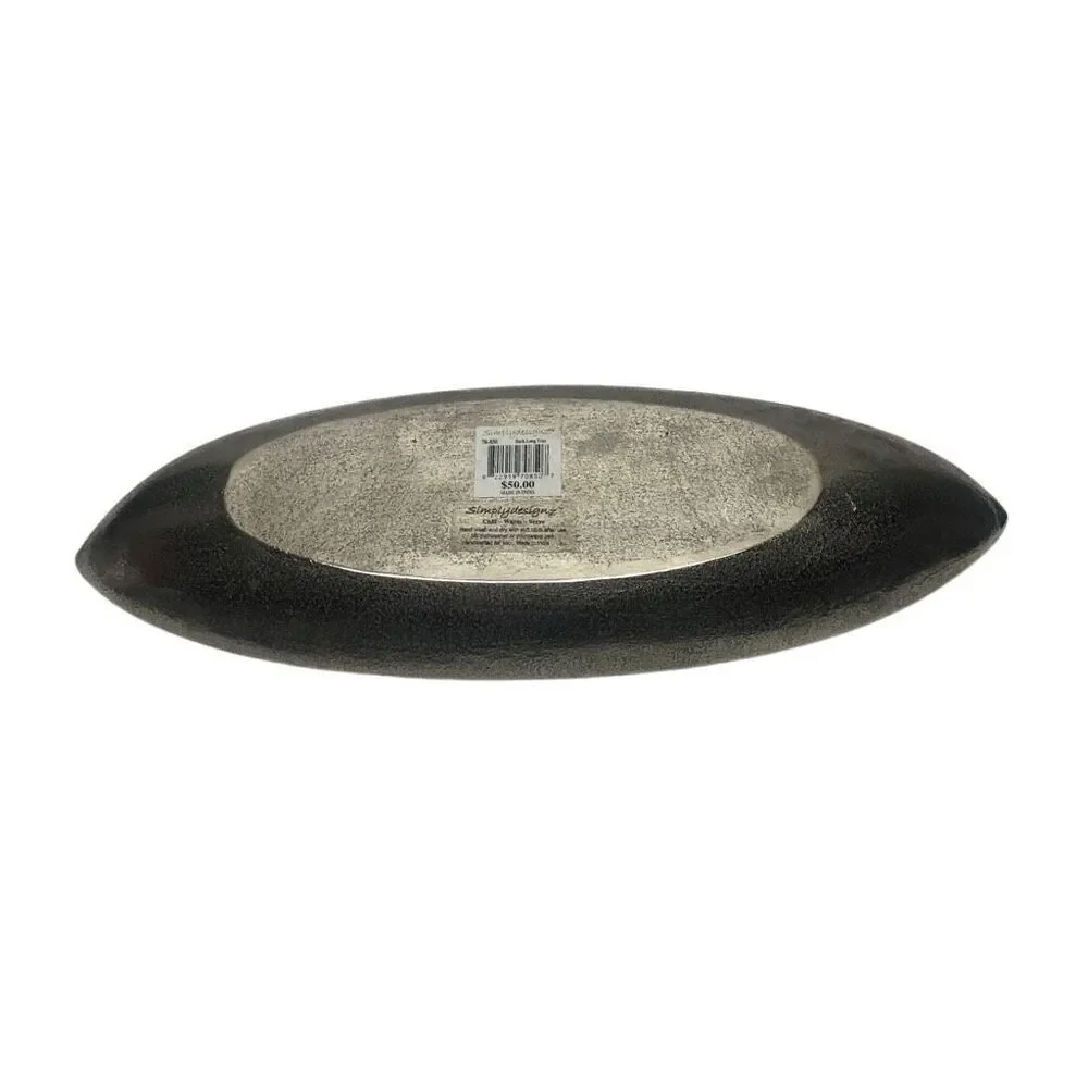 Simply Designz Silver Tone Bark Like Design Long Serving Tray Dish Home Decor
